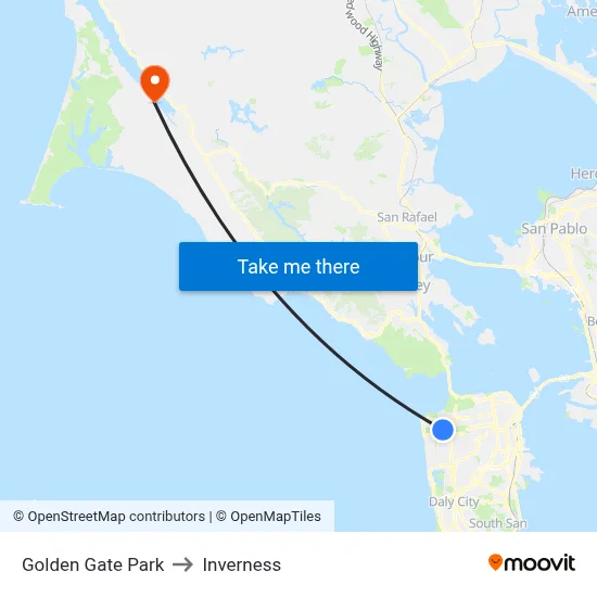 Golden Gate Park to Inverness map