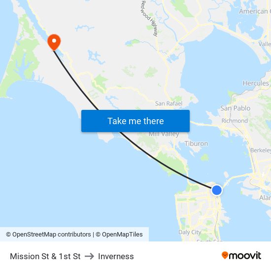 Mission St & 1st St to Inverness map