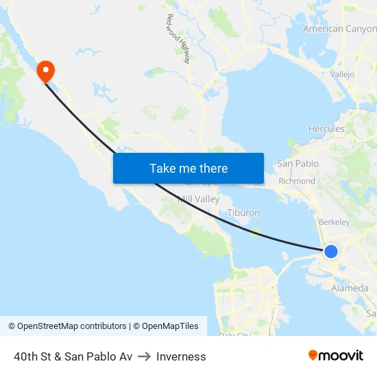 40th St & San Pablo Av to Inverness map