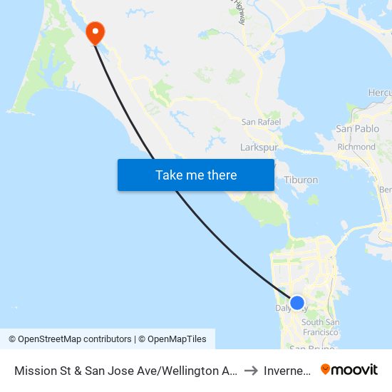 Mission St & San Jose Ave/Wellington Ave to Inverness map