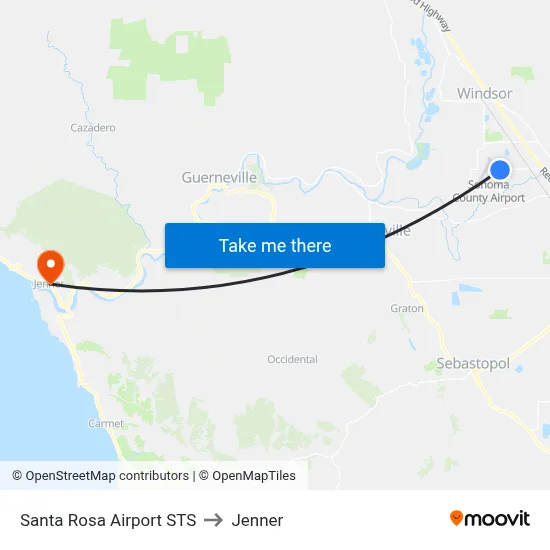 Santa Rosa Airport STS to Jenner map