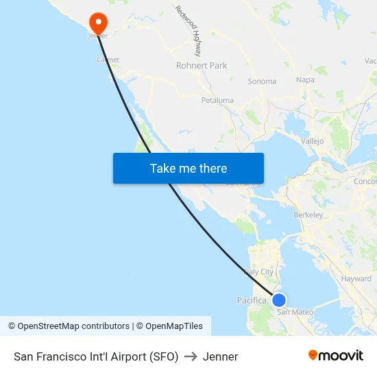 San Francisco Int'l Airport (SFO) to Jenner map