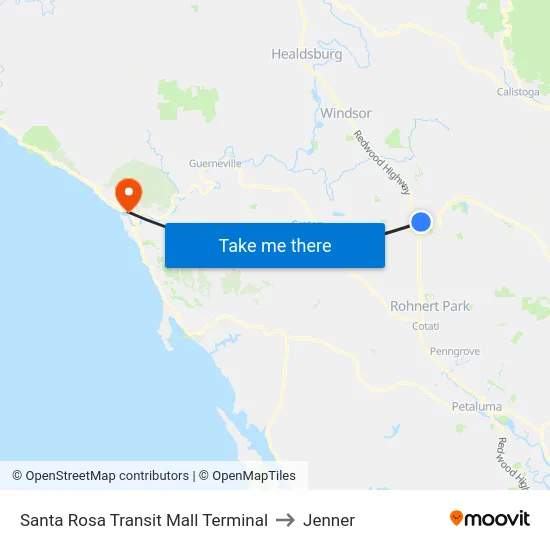 Santa Rosa Transit Mall Terminal to Jenner map