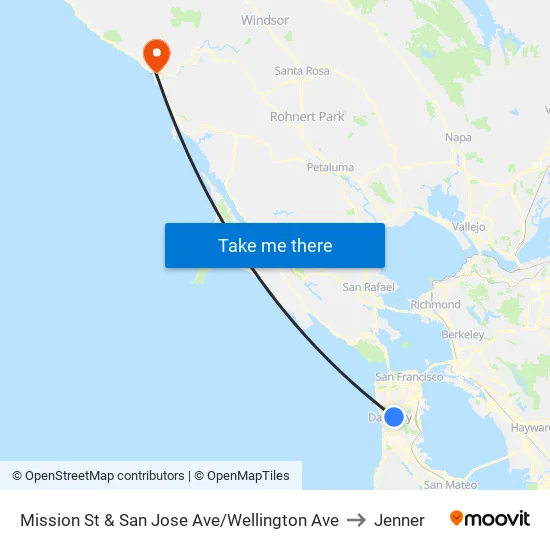 Mission St & San Jose Ave/Wellington Ave to Jenner map