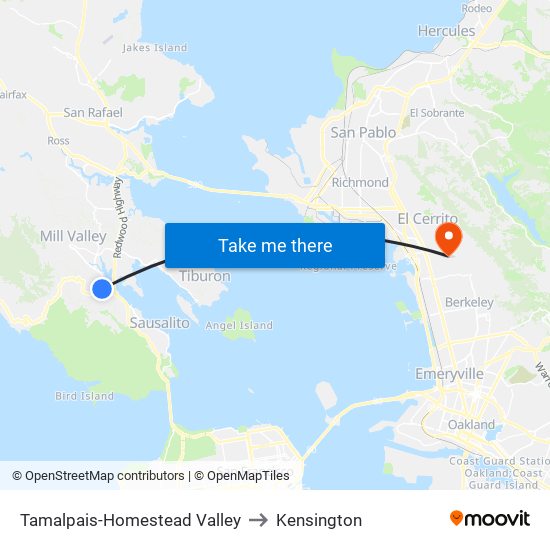 Tamalpais-Homestead Valley to Kensington map