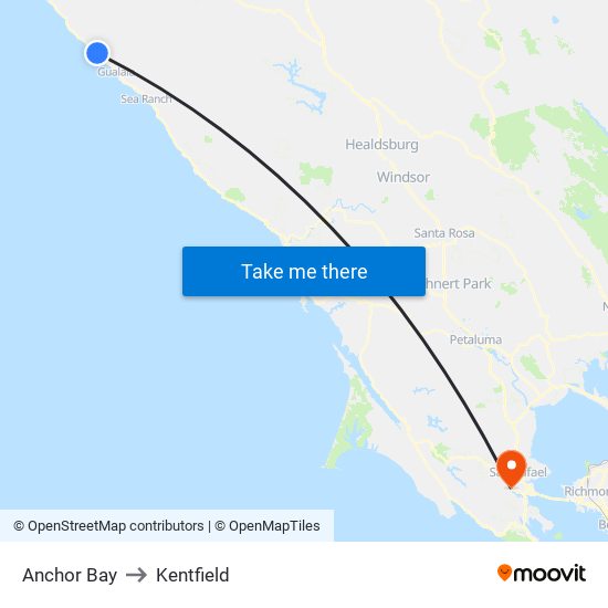 Anchor Bay to Kentfield map