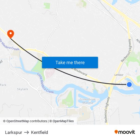 Larkspur to Kentfield map