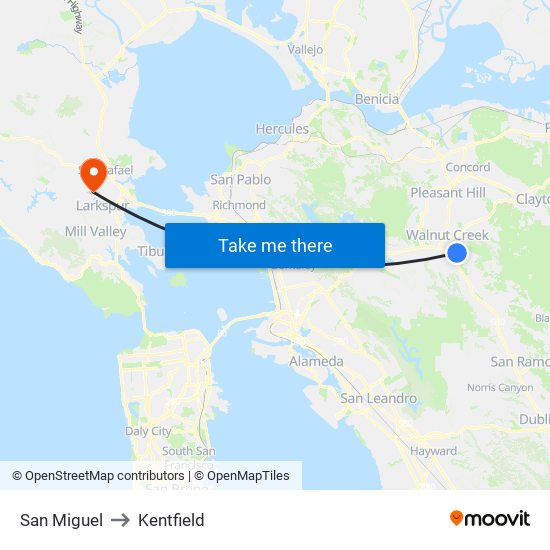 San Miguel to Kentfield map