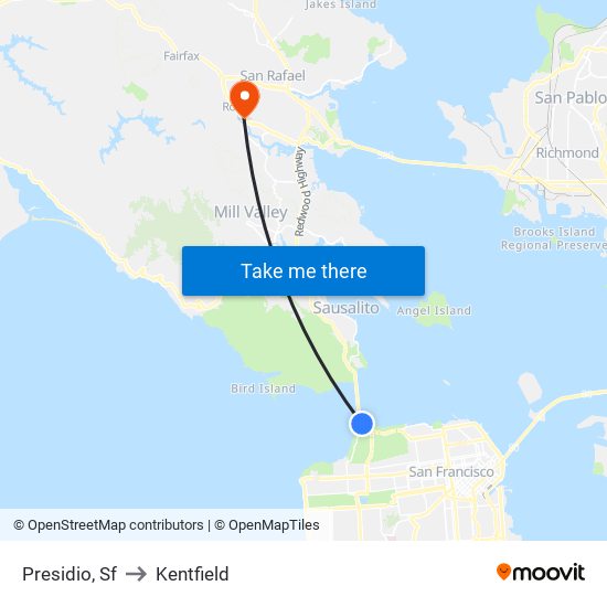 Presidio, Sf to Kentfield map