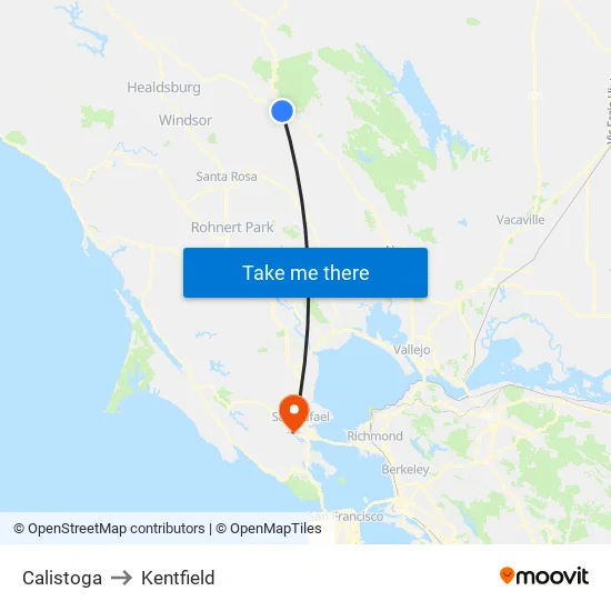 Calistoga to Kentfield map