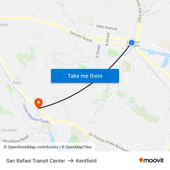 San Rafael Transit Center to Kentfield map