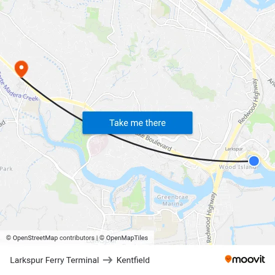Larkspur Ferry Terminal to Kentfield map