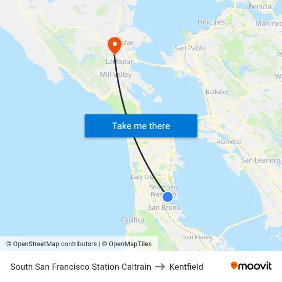 South San Francisco Station Caltrain to Kentfield map