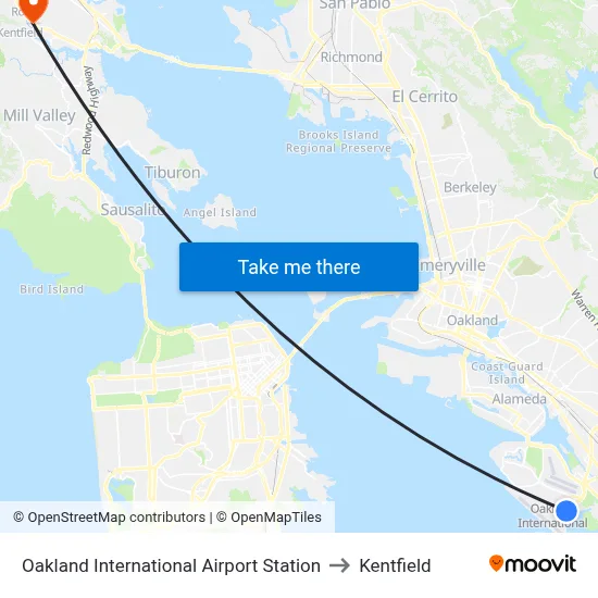 Oakland International Airport Station to Kentfield map