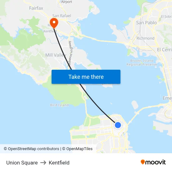 Union Square to Kentfield map