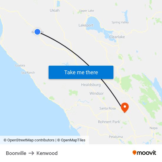 Boonville to Kenwood map