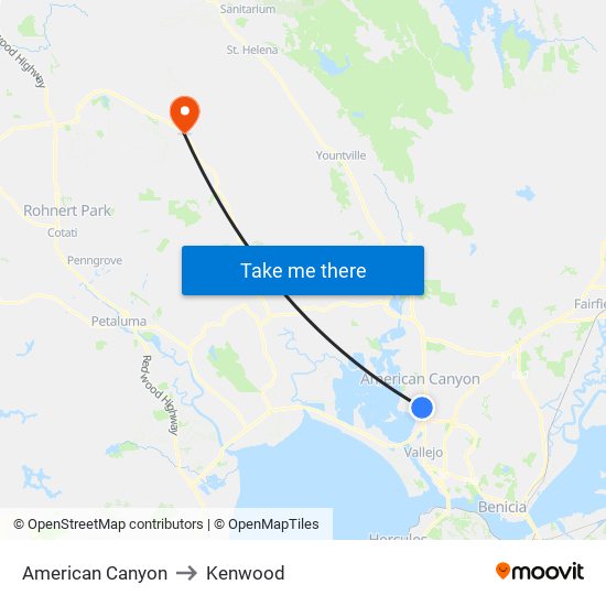 American Canyon to Kenwood map