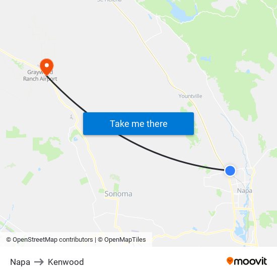 Napa to Kenwood map