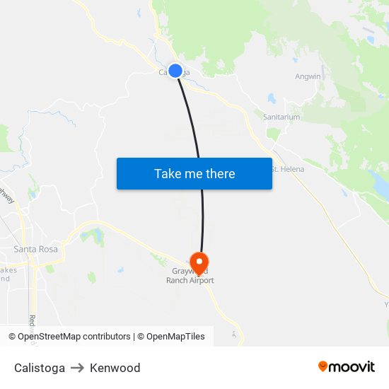 Calistoga to Kenwood map