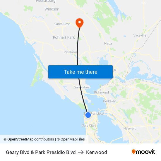 Geary Blvd & Park Presidio Blvd to Kenwood map