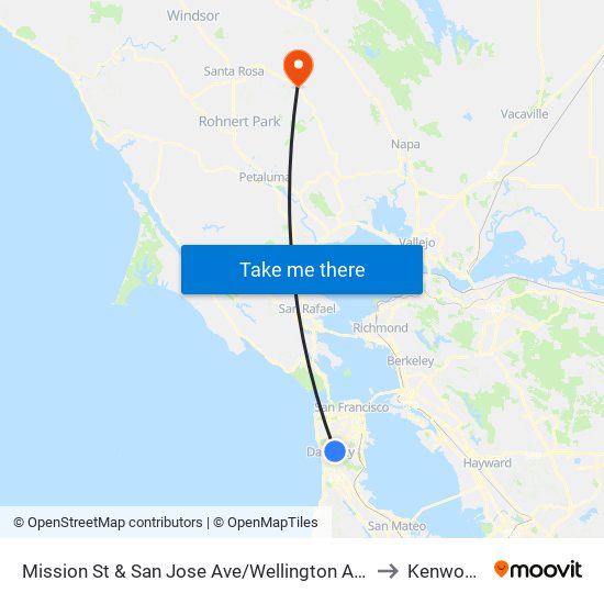 Mission St & San Jose Ave/Wellington Ave to Kenwood map