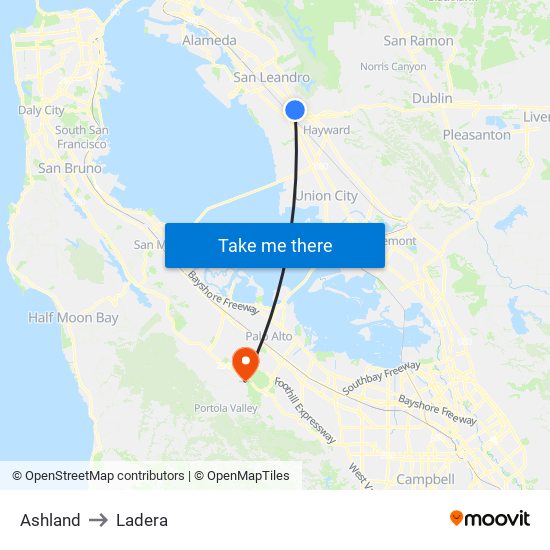 Ashland to Ladera map