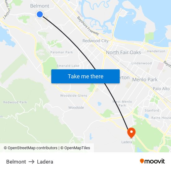 Belmont to Ladera map