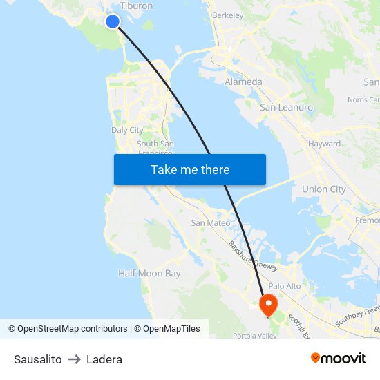 Sausalito to Ladera map