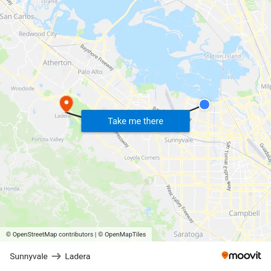 Sunnyvale to Ladera map