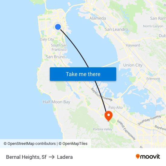 Bernal Heights, Sf to Ladera map