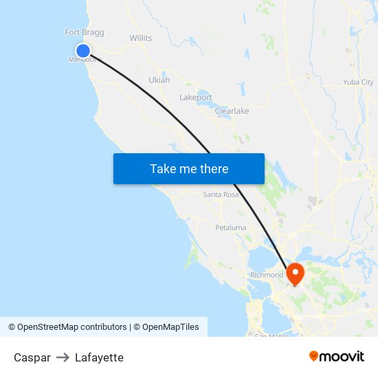 Caspar to Lafayette map