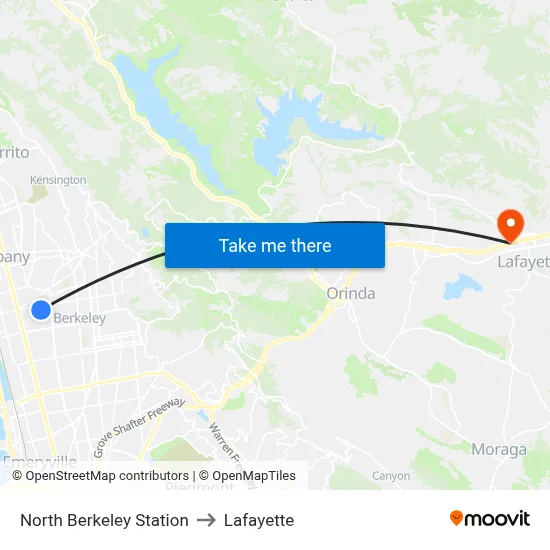 North Berkeley Station to Lafayette map