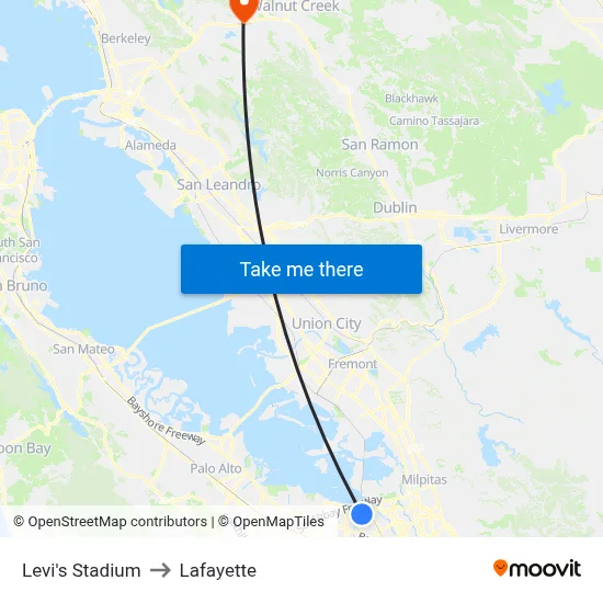 Levi's Stadium to Lafayette map