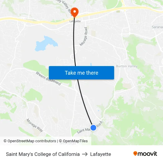 Saint Mary's College of California to Lafayette map