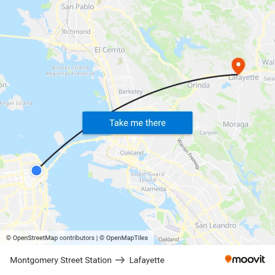 Montgomery Street Station to Lafayette map