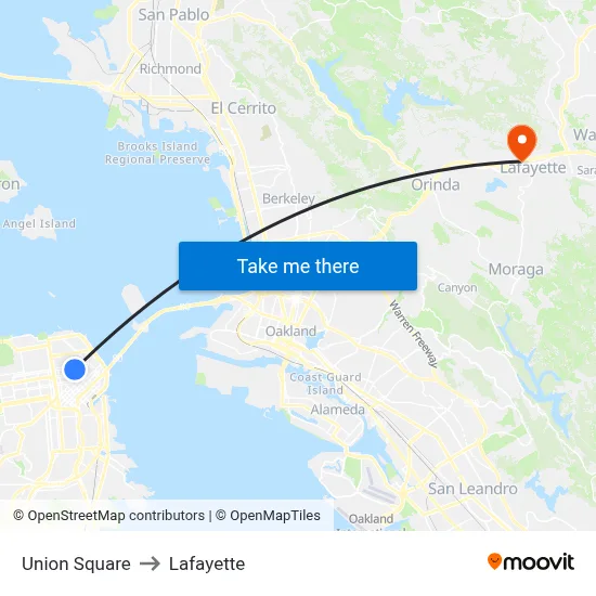 Union Square to Lafayette map