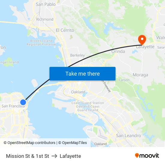 Mission St & 1st St to Lafayette map