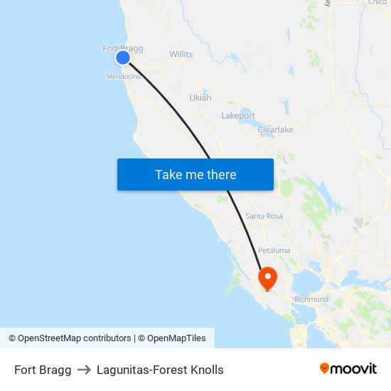 Fort Bragg to Lagunitas-Forest Knolls map