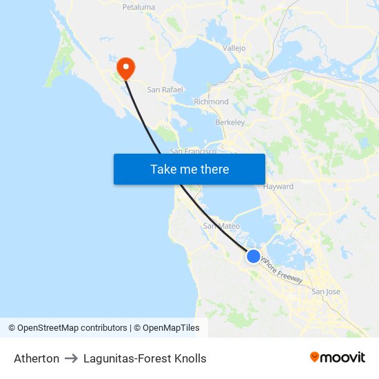 Atherton to Lagunitas-Forest Knolls map