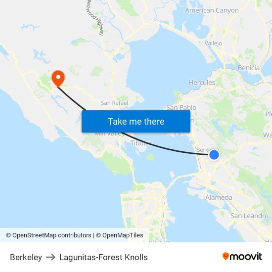 Berkeley to Lagunitas-Forest Knolls map