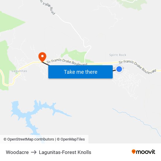 Woodacre to Lagunitas-Forest Knolls map