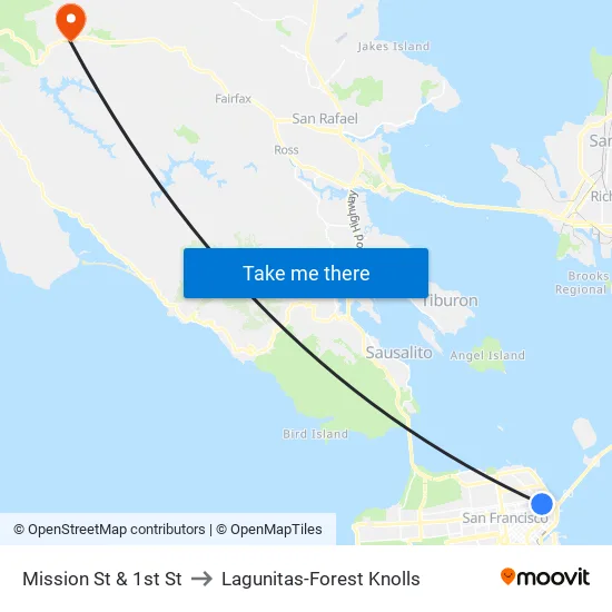 Mission St & 1st St to Lagunitas-Forest Knolls map
