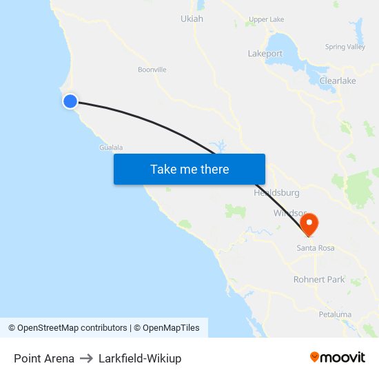 Point Arena to Larkfield-Wikiup map