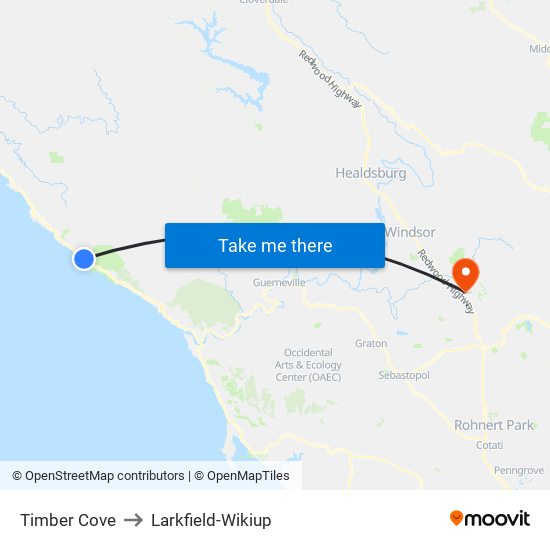 Timber Cove to Larkfield-Wikiup map