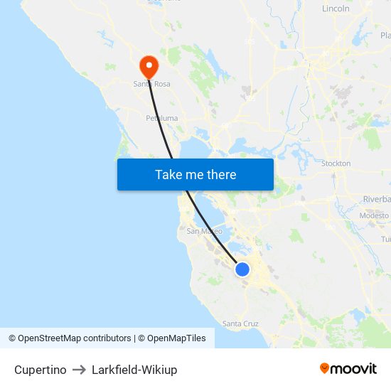 Cupertino to Larkfield-Wikiup map