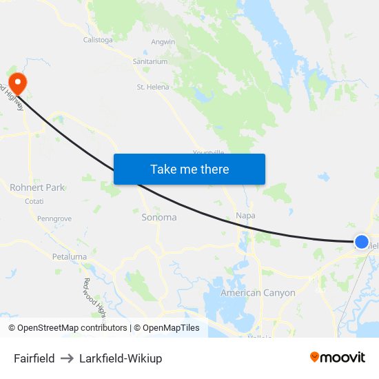 Fairfield to Larkfield-Wikiup map