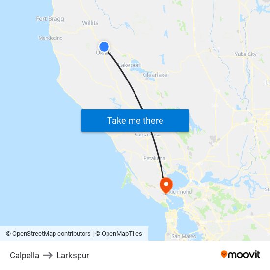 Calpella to Larkspur map