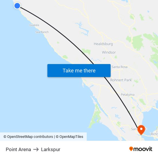 Point Arena to Larkspur map