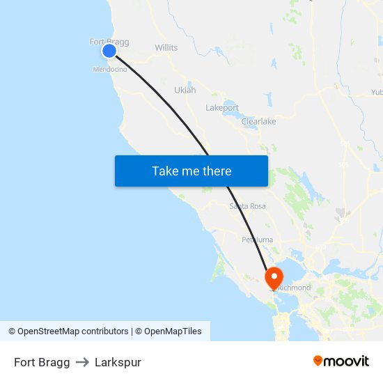 Fort Bragg to Larkspur map