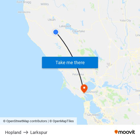 Hopland to Larkspur map